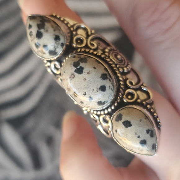 New Dalmatian Jasper Silver Statement Ring. - Picture 11 of 16